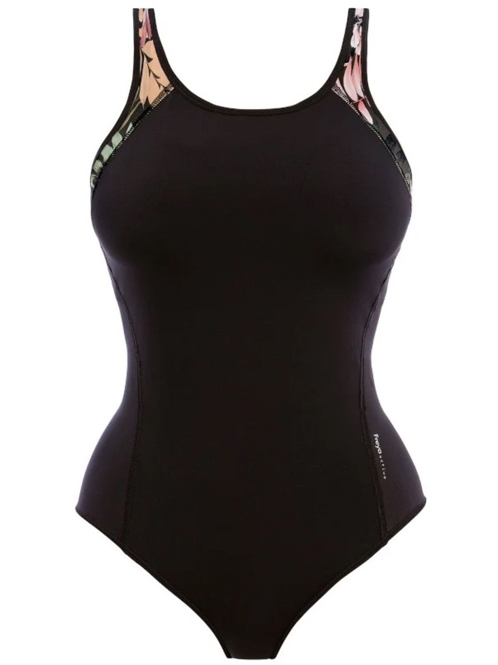 Freya Black One-Piece Underwire Swimsuit with Floral-Trim Straps